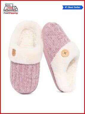 ✨Evshine Women's Chenille Knit Fuzzy Slippers Memory Foam House Shoes